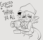  20pesos_sopa :&gt; award big_breasts bodily_fluids breasts clothing crying english_text eyelashes eyes_closed female goblin happy hat headgear headwear holding_award holding_object holding_trophy humanoid humanoid_pointy_ears lei_(20pesos_sopa) overalls sketch smile solo spanish_text standing tears tears_of_joy text trophy 