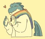  &lt;3 anthro blush clothing crocodile crocodilian crocodylid doginacafe duncan_(doginacafe) eyes_closed hi_res lgbt_pride male multicolored_scarf pride_colors rainbow_pride_colors rainbow_scarf reptile scalie scarf shirt simple_background solo topwear 