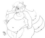  2023 anaugi angry anthro areola belly big_breasts breasts canid canine canis clothing deep_navel domestic_dog english_text female fist frown hachimitsu hair hair_over_eye long_hair mammal monochrome navel nipples one_eye_obstructed overweight overweight_female panties scar signature simple_background sketch solo standing text underwear white_background 