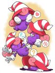 1girl ? blush blush_stickers colored_skin flying_sweatdrops ghost ghost_tail gloves hat heart highres long_hair mario_(series) multiple_views no_humans open_mouth paper_mario paper_mario:_the_thousand_year_door pink_hair purple_skin simple_background smile spoken_blush spoken_flying_sweatdrops spoken_heart spoken_question_mark striped striped_headwear tokkyuu_mikan vivian_(paper_mario) white_gloves witch_hat 