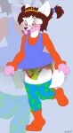  2018 absurd_res accessory angelica_pickles anthro baggy_clothing blush booties brown_hair clothed clothing cosplay crossdressing crown diaper digital_media_(artwork) dress fur fuyu_graycen gag gagged girly hair hair_accessory hair_tie headgear hi_res hybrid infantilism leggings leggings_down legwear male mistydash nickelodeon pacifier pacifier_gag ponytail reptar rugrats signature solo tiara wearing_diaper white_body white_fur 