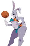  2023 absurd_res anthro ball basketball_(ball) bedroom_eyes bottomwear buckteeth bugs_bunny bulge clothing colored countershade_face countershading cropped_tank_top digital_media_(artwork) eyelashes fur genital_outline girly gloves grey_body grey_countershading grey_fur hand_on_hip handwear head_tuft hi_res hotpants looking_at_viewer looney_tunes male minishorts narrowed_eyes navel penis_outline scut_tail seductive shaded short_tail shorts simple_background smile solo sssonic2 tail teeth thick_thighs tuft warner_brothers white_background white_clothing white_gloves white_handwear 