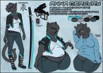  2017 anna_mercury anthro belly belly_overhang belt big_belly big_breasts black_boots black_clothing black_footwear black_jacket black_topwear blue_clothing blue_eyes blue_hoodie blue_topwear boots bottomwear breasts chopsticks cjk_character clothing denim denim_clothing domestic_cat english_text fangs felid feline felis female food footwear fur grey_body grey_fur grey_hair gun hair hair_over_eye handgun hi_res holding_chopsticks holding_object hoodie inner_ear_fluff jacket jeans katana looking_at_viewer mammal melee_weapon model_sheet mouth_closed one_eye_obstructed open_mouth overweight overweight_anthro overweight_female pants pistol ranged_weapon shirt silverfang725 snout solo standing sushi sword tail teeth text tongue topwear tuft weapon white_clothing white_shirt white_topwear 