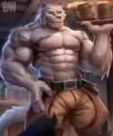  abs absurd_res anthro claws felid fur hi_res male mammal mercenary_(grimoire_of_zero) muscular muscular_male pantherine pecs physen solo striped_body stripes tiger white_body white_fur 