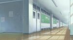  bulletin_board ceiling dappled_sunlight door hallway indoors interior midorikawa0526 morning no_humans original poster_(object) scenery school sign sunlight wall window 