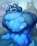  abs anthro back_muscles big_butt big_muscles big_pecs black_body black_fur blue_body blue_fur bodily_fluids butt flexing fur generation_4_pokemon group hi_res huge_muscles huge_pecs hyper hyper_muscles hyper_pecs male multicolored_body multicolored_fur muscular muscular_anthro muscular_arms muscular_legs muscular_male muscular_thighs navel nintendo pecs pokemon pokemon_(species) pose red_eyes riolu sharp_teeth smile solo_focus sweat teeth toonpower trio 