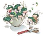  1girl :3 bowl chibi clone crying green_hair green_hairband hairband itanki japanese_clothes kimono long_hair long_sleeves rice_bowl smile solo touhoku_zunko voiceroid white_background white_kimono 