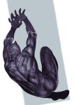  1boy animal_ears ass black_panther_(film) black_panther_(marvel) bodysuit cat_ears claws facing_away from_behind full_body knee_up male_focus marvel marvel_cinematic_universe midair muni_(fdrk) outstretched_arms skin_tight solo superhero toned toned_male 