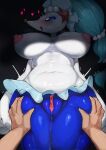  &lt;3 absurd_res ambiguous_gender big_breasts blush bodily_fluids breasts female female/ambiguous generation_7_pokemon genital_fluids genitals hi_res human mammal menyang nintendo nipples open_mouth open_smile pokemon pokemon_(species) primarina pussy pussy_juice smile 