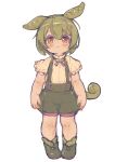  1girl :3 brown_eyes bush commentary_request feral_lemma full_body green_footwear green_hair green_shorts highres long_hair looking_at_viewer low_ponytail pea_pod shirt short_sleeves shorts simple_background sketch smile solo suspender_shorts suspenders voicevox white_background white_shirt zundamon 