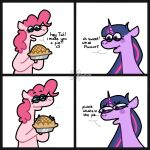  anthro asfdmovie blue_eyes comic dessert duo earth_pony english_text equid equine fallout_furret female feral food friendship_is_magic fur hair hasbro hi_res horn horse humor mammal multicolored_hair my_little_pony pie pink_body pink_hair pinkie_pie_(mlp) pony purple_body purple_fur purple_hair text twilight_sparkle_(mlp) two_tone_hair unicorn 