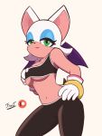  anthro bat bat_wings bra breasts clothing fantharubi female hand_on_hip hi_res leggings legwear mammal membrane_(anatomy) membranous_wings rouge_the_bat sega simple_background smile solo sonic_the_hedgehog_(series) sports_bra under_boob underwear white_background wings 