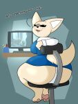  2023 absurd_res aggressive_retsuko anthro big_butt big_ears black_eyes black_nose blush blush_lines bottomwear breasts butt canid canine chair clothed clothing computer dialogue digital_media_(artwork) digital_painting_(artwork) english_text female fennec fenneko fox fur furniture hi_res huge_butt keyboard looking_at_viewer mammal mug narrowed_eyes office_chair on_chair open_mouth panties panty_shot pawpads pen pencil_(object) pencil_skirt rear_view sanrio short_stack sitting sitting_on_chair skirt solo sudsypup tan_body tan_fur text thick_thighs underwear upskirt wide_hips 