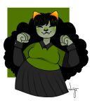  2_horns :3 alien alien_humanoid alpha_channel big_breasts black_bottomwear black_clothing black_hair black_shirt black_skirt black_topwear blush bottomwear breasts clothed clothing curled_hair cute_fangs eyelashes eyes_closed female front_view fully_clothed green_clothing green_shirt green_topwear grey_body grey_skin hair happy homestuck horn horned_humanoid humanoid meulin_leijon ms_paint_adventures ni666htcrawler nose_blush overweight overweight_female overweight_humanoid portrait shirt signature skirt smile solo three-quarter_portrait topwear troll_(homestuck) webcomic 