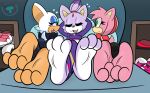  3_toes amy_rose barefoot bat blaze_the_cat domestic_cat eulipotyphlan feet felid feline felis female foot_focus group hedgehog hi_res mammal mintytempest rouge_the_bat sega soles sonic_the_hedgehog_(series) toes 