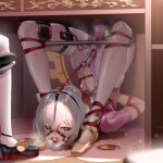  1girl anal_hook arms_behind_back ass ball_gag bdsm blush bondage bound breasts bronya_rand contortion flexible gag ginklaga grey_eyes grey_hair hair_between_eyes honkai_(series) honkai_impact_3rd long_hair medium_breasts object_insertion pantyhose restrained saliva sex_toy shibari solo_focus spreader_bar thigh_strap vaginal vaginal_object_insertion vibrator white_pantyhose 