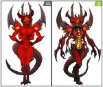  anthro big_breasts blizzard_entertainment breasts claws curvy_figure demon diablo diablo_(character) diablo_3 digital_media_(artwork) digitigrade featureless_breasts featureless_crotch female glowing glowing_eyes hi_res horn hourglass_figure looking_at_viewer multi_arm multi_limb multi_mouth nude prime_evil_diablo red_body simple_background solo spacemaxmarine spikes spikes_(anatomy) teeth thick_thighs toe_claws 