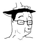  anonymous_artist anthro chudjak disembodied_hand eyes_closed eyewear glasses hair happy lagomorph leporid male mammal petting rabbit smile snout solo soyjak 