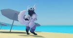  2022 2_horns 3d_(artwork) 4_ears anthro beach big_butt black_body black_ears black_fur black_hair black_nipples breasts butt canid canine canis deer digital_media_(artwork) female fur grey_body grey_fur hair hand_behind_head hand_on_hip hi_res horn hybrid mammal multi_ear multicolored_body multicolored_fur multicolored_hair nipples parasol pose rear_view roblox sand sea seaside sky solo standing tail thick_thighs two_tone_hair water white_body white_fur white_hair white_horn white_tail willie_piv wolf 