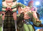  1boy 1girl artist_name bar_censor black_nails body_chain breasts censored clitoris cloud cloudy_sky colored_skin day ganondorf gerudo hetero high_heels large_penis long_hair manomarino muscular muscular_male penis public_indecency pussy pussy_juice sex size_difference sky spread_pussy steaming_body sunlight testicles the_legend_of_zelda the_legend_of_zelda:_tears_of_the_kingdom vaginal veins veiny_penis 