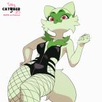  1:1 2d_animation animated anthro biped feliscede female fur generation_9_pokemon green_body green_fur looking_at_viewer nintendo pink_eyes pokemon pokemon_(species) simple_background solo sprigatito white_background 