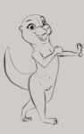  absurd_res anthro comatose female flat_chested genitals grey_background greyscale happy hi_res looking_at_viewer mammal monochrome mustelid navel nude open_mouth otter pussy simple_background sketch smile solo walking young 