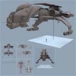  1other 3d ambiguous_gender cannon commentary concept_art corvette_(eve_online) eve_online highres military_vehicle multiple_views original pinarci science_fiction size_comparison spacecraft standing t-pose thrusters turret vehicle_focus 