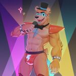  1:1 abs absurd_res anthro bear biceps bow_tie bulge clothing ear_piercing five_nights_at_freddy&#039;s five_nights_at_freddy&#039;s:_security_breach frozenbai fur glamrock glamrock_freddy_(fnaf) hat headgear headwear hi_res looking_at_viewer male mammal muscular muscular_anthro muscular_male nipples pecs piercing scottgames smile solo steel_wool_studios underwear ursine 