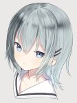  1girl blue_eyes blush capriccio closed_mouth commentary_request grey_background grey_hair hair_between_eyes hair_ornament hairclip looking_at_viewer original portrait sailor_collar simple_background solo white_sailor_collar 