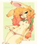  abstract_background accessory anthro big_hair blep breasts carrot clothed clothing curled_hair ear_tuft female food genitals hair hair_accessory hi_res inner_ear_fluff lagomorph leaning leaning_back leporid looking_at_viewer mammal navel nipples orange_hair panties partially_clothed pattern_clothing plant pussy rabbit raised_clothing raised_shirt raised_topwear shirt solo striped_clothing stripes tongue tongue_out topwear tuft underwear undressing vegetable waspsalad 