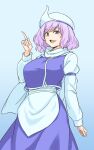  1girl breasts highres kakone letty_whiterock long_sleeves looking_at_viewer open_mouth puffy_long_sleeves puffy_sleeves purple_eyes purple_hair scarf short_hair smile solo touhou white_scarf 