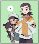  3boys black_eyes black_hair black_headband black_jacket black_pants blue_eyes border closed_mouth coat double_bun guan_xuan_(the_legend_of_luoxiaohei) hair_bun hair_slicked_back hands_in_opposite_sleeves headband highres jacket japanese_clothes kimono long_sleeves luo_xiaohei_zhanji multiple_boys nezha_(the_legend_of_luoxiaohei) nploser pants pointy_ears shirt white_border white_coat white_hair white_kimono white_shirt yi_feng_(the_legend_of_luoxiaohei) 