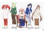  5girls alternate_costume animal_ears antlers ceres_fauna chair dark-skinned_female dark_skin fikkyun hakos_baelz highres hololive hololive_english indonesian_clothes kebaya long_hair mouse_ears multiple_girls nanashi_mumei on_chair ouro_kronii sandals short_hair sitting slippers tsukumo_sana 