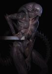  alien alien_(franchise) athletic black_background bodily_fluids breasts digital_media_(artwork) drooling eyeless featureless_breasts female hi_res humanoid long_tail noseless oleg_bulakh saliva simple_background skinny skinny_tail slim solo spiked_tail spikes spikes_(anatomy) tail thin_tail xenomorph 