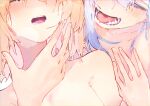  2girls anisphia_wynn_palettia blonde_hair blue_hair close-up closed_eyes euphyllia_magenta imminent_bite long_hair multiple_girls nude open_mouth swat teeth tensei_oujo_to_tensai_reijou_no_mahou_kakumei ydpfa yuri 