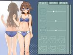  1girl ahoge amemiya_sekira ass bare_arms bare_shoulders blue-framed_eyewear blue_bra blue_panties blush bow bow_bra bow_panties bra brown_hair closed_mouth commentary_request glasses hair_between_eyes highres long_hair looking_at_viewer mirror navel original panties polka_dot polka_dot_bra polka_dot_panties purple_eyes reflection sekira_ame semi-rimless_eyewear solo translation_request two_side_up under-rim_eyewear underwear underwear_only very_long_hair 