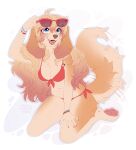  2023 4_toes absurd_res anthro bikini bird_dog blonde_hair blue_eyes bracelet breasts canid canine canis chubby_female clothed clothing cocker_spaniel domestic_dog eyewear eyewear_on_head feet female floppy_ears fluffy fluffy_tail fur hair hi_res hunting_dog jewelry kyotoleopard long_ears long_hair mammal open_mouth partially_clothed pawpads paws pink_pawpads smile solo spaniel sunglasses sunglasses_on_head swimwear tail tail_motion tailwag tan_body tan_fur toes 