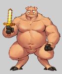  2023 anthro biped digital_drawing_(artwork) digital_media_(artwork) featureless_crotch fur hi_res holding_object holding_sword holding_weapon male mammal melee_weapon microsoft minecraft mojang musclegut navel papyuuno piglin simple_background solo standing suid suina sus_(pig) sword tusks weapon wild_boar xbox_game_studios 
