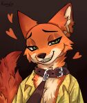  anthro canid canine clothing collar disney eyeliner fluffy fluffy_chest fluffy_tail fox hi_res konejo leather_collar makeup male mammal necktie nick_wilde shirt solo tail topwear zootopia 