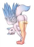  anthro avey_(avey_aveon) barely_visible_genitalia barely_visible_pussy bent_over blue_eyes blush bow_stockings breasts butt canid canine canis clothing dipstick_tail dipstick_wings female fox fur genitals hands_on_legs hi_res inner_ear_fluff legwear looking_at_viewer mammal markings multicolored_body multicolored_fur pussy raised_tail smile solo spread_wings stockings tail tail_markings tuft two_tone_body two_tone_fur villmix white_body white_fur wings yellow_clothing yellow_legwear yellow_stockings 