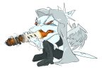  anthro blue_body chibi cigarette dinosaur eyes_closed fang_(gvh) feathered_wings feathers female goodbye_volcano_high hair humor long_hair pterodactylus pterosaur reptile scalie silver_hair simple_background smoking smoking_cigarette snoot_game_(fan_game) solo unknown_artist white_background wings 