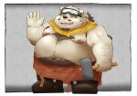  2023 anthro bear belly big_belly black_nose facial_hair hammer hi_res humanoid_hands kemono male mammal moobs mustache nipples overweight overweight_male polar_bear solo tools ursine yanununununu 