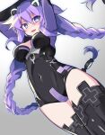  1girl blush braid breasts cleavage hair_ornament happy highres leotard long_hair medium_breasts neptune_(series) purple_hair purple_heart smile solo thighhighs twin_braids twintails very_long_hair 