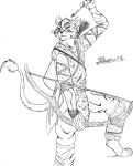  2018 anthro anthrofied atreus_(god_of_war) barefoot clothed clothing feet felid fur god_of_war hi_res holding_arrow holding_bow_(weapon) holding_object holding_weapon lion male mammal marcushunter mouth_closed narrowed_eyes pantherine raised_arm raised_tail signature solo sony_corporation sony_interactive_entertainment tail tail_tuft tuft weapon whiskers 