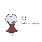  1girl alicezakat arrow_(symbol) arthropod_girl black_eyes blank_eyes blush blush_stickers chibi cloak commentary english_commentary english_text flat_color full_body heart high_collar highres hollow_knight hornet_(hollow_knight) like_and_retweet red_cloak simple_background sketch solo standing white_background 