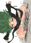  1girl anger_vein basukechi black_dress blush breasts cameltoe covered_nipples curly_hair dress flipped_hair green_eyes green_hair highres impossible_clothes looking_at_viewer one-punch_man panties small_breasts spread_legs sweat tatsumaki underwear white_panties 