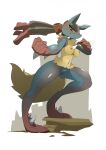  anthro areola biped black_body blue_body breasts cervikalova female fur genitals hi_res mega_evolution mega_lucario nintendo nipples pokemon pokemon_(species) pussy red_body simple_background solo tan_body tan_fur white_background 