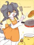  2021 4_fingers ahoge anthro anthro_focus apron avian bird blush border_collie braided_hair braided_pigtails canid canine canis chick chicken claws clothing collie cooking cookware cotorita digital_media_(artwork) domestic_dog fangs female female_anthro female_focus finger_claws fingers food frying_pan fur galliform gallus_(genus) grey_body grey_fur grey_hair group hair happy herding_dog hi_res kemono kitchen_utensils koto0v0haru mammal open_mouth pancake pastoral_dog pawpads paws phasianid pigtails sheepdog shirt solo_focus spatula teeth tongue tools topwear trio white_body white_fur yellow_eyes 