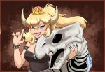  2_horns animal_humanoid animated_skeleton blonde_hair blue_eyes bone bowser bowsette_meme bracelet breasts clothed clothing collar crown duo ezpups fangs female hair headgear horn horned_humanoid humanoid jewelry koopa_humanoid mario_bros meme nails nintendo open_mouth open_smile ponytail scalie scalie_humanoid sharp_nails skeleton skull skull_head smile spiked_bracelet spiked_collar spikes super_crown teeth undead 