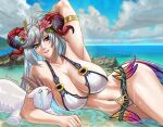  absurd_res accessory ambiguous_gender animate_inanimate big_breasts bodily_fluids bovid breast_lick breast_play breasts brown_horn caprine clothing cloudscape crying curved_horn eljarochofeliz eyelashes eyes_closed female feral fire_emblem fire_emblem_heroes flower flower_in_hair freyja_(fire_emblem) goat grey_hair hair hair_accessory hand_behind_head hi_res horizontal_pupils horn horned_humanoid huge_breasts humanoid licking long_hair looking_at_viewer lying mammal navel nintendo on_side plant pupils red_eyes sea sky smile solo swimwear tan_body tan_skin tears thick_thighs tongue tongue_out water wet white_clothing white_swimwear wide_hips 
